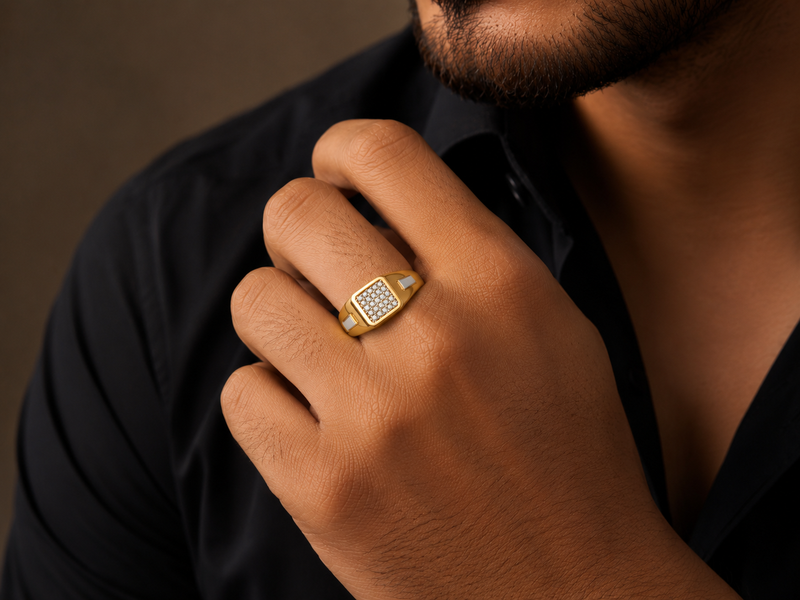 Golden Men's CZ Square Statement Ring – view 2