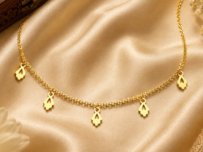 Golden Triple Leaf Charm Chain Necklace
