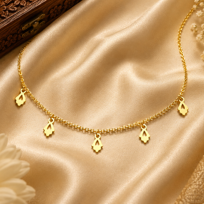 Golden Triple Leaf Charm Chain Necklace