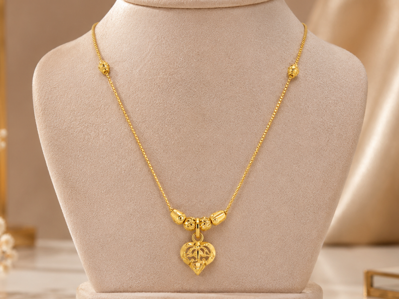 Golden Heart Drop Chain Necklace