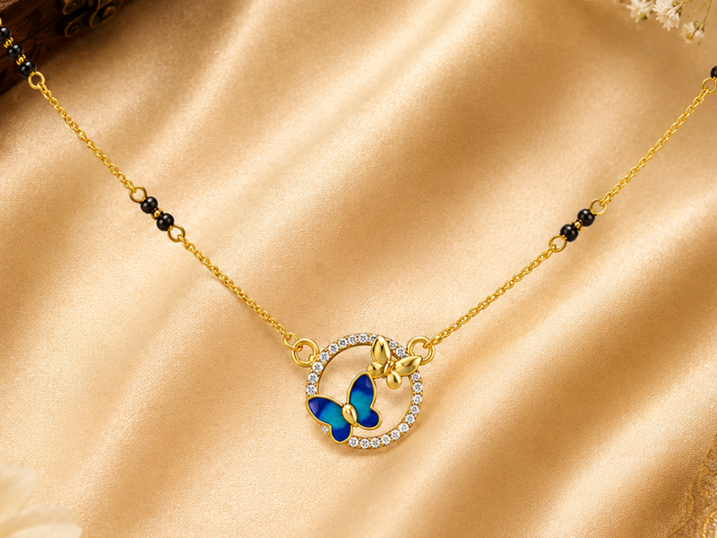 Golden Mini Butterfly CZ Circle Mangalsutra