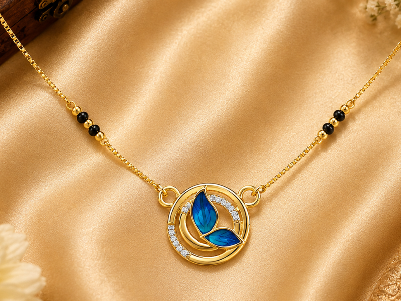 Golden Blue Enamel Butterfly Ring Mangalsutra