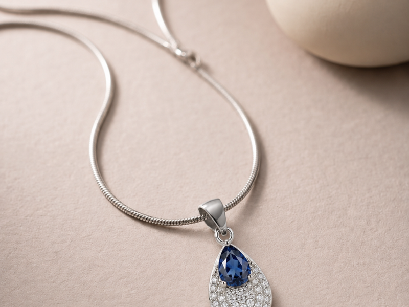 Silver Blue Pear Stone Teardrop Pendant