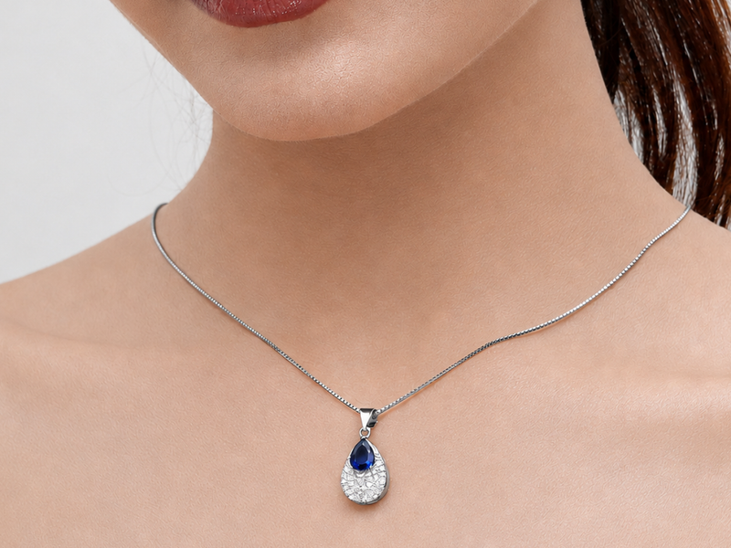 Silver Blue Pear Stone Teardrop Pendant – view 2