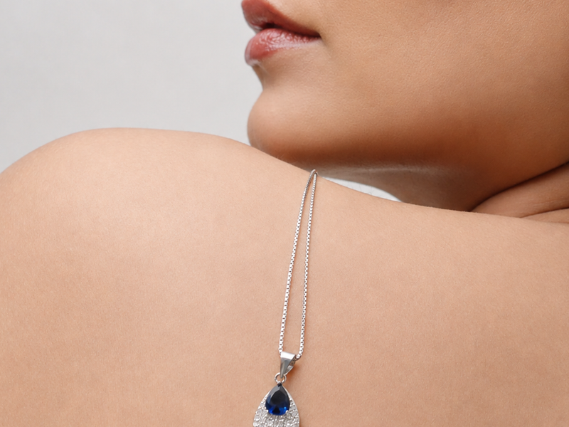 Silver Blue Pear Stone Teardrop Pendant – view 4