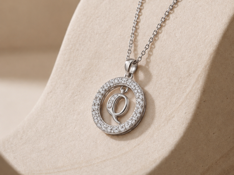 Silver Pave Circle Leaf Pendant