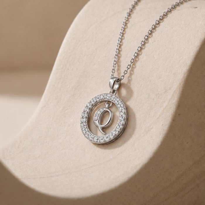 Silver Pave Circle Leaf Pendant