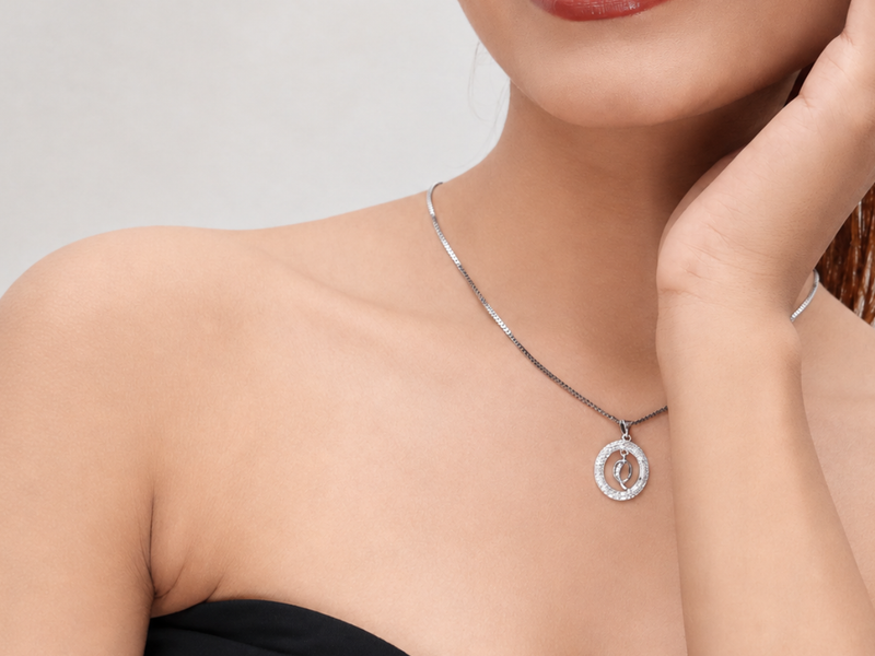 Silver Pave Circle Leaf Pendant – view 3
