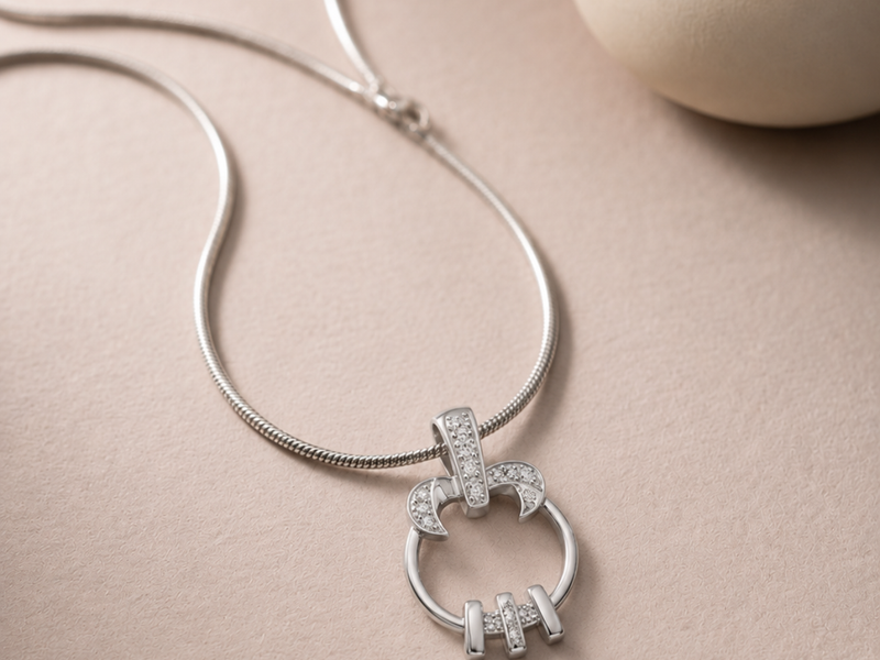 Silver Pave Circle Bar Slider Pendant