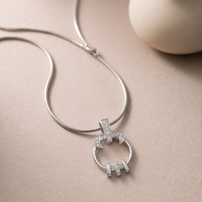 Silver Pave Circle Bar Slider Pendant