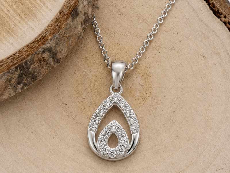 Silver Pave Openwork Teardrop Pendant