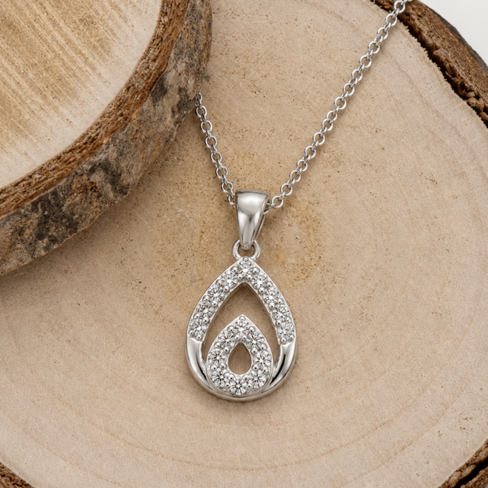 Silver Pave Openwork Teardrop Pendant