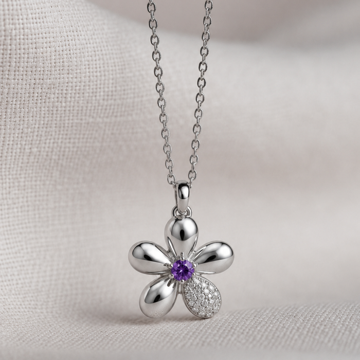 Silver Purple Stone Blossom Pendant