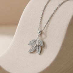 Silver Pave Leaf Branch Pendant