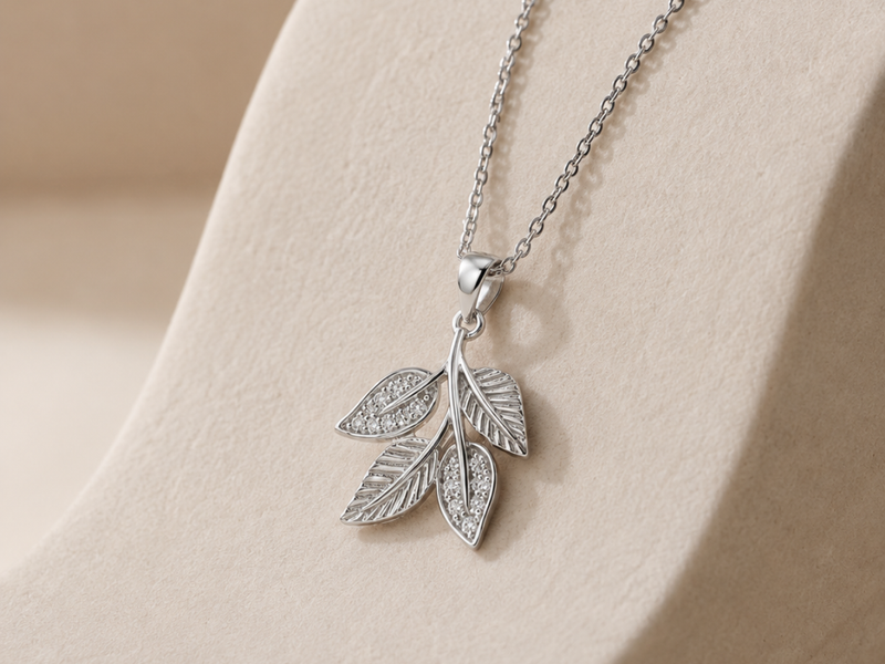 Silver Pave Leaf Branch Pendant