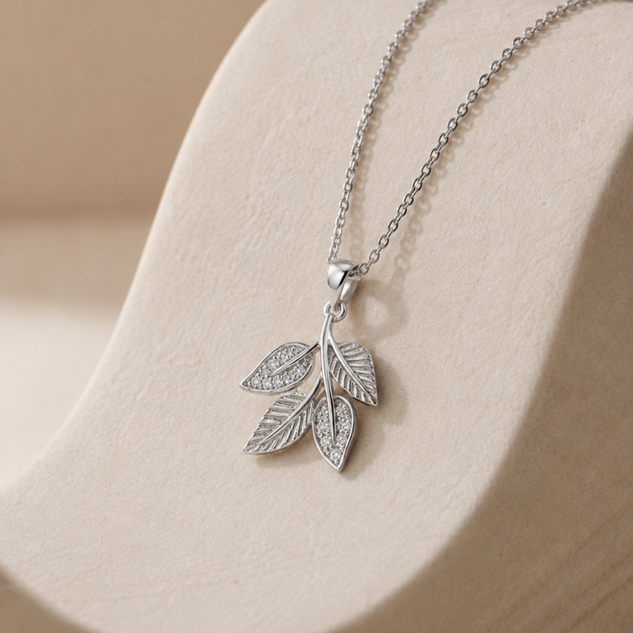 Silver Pave Leaf Branch Pendant