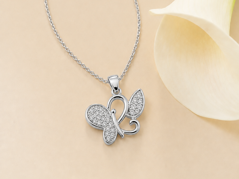 Silver Pave Swirl Butterfly Pendant