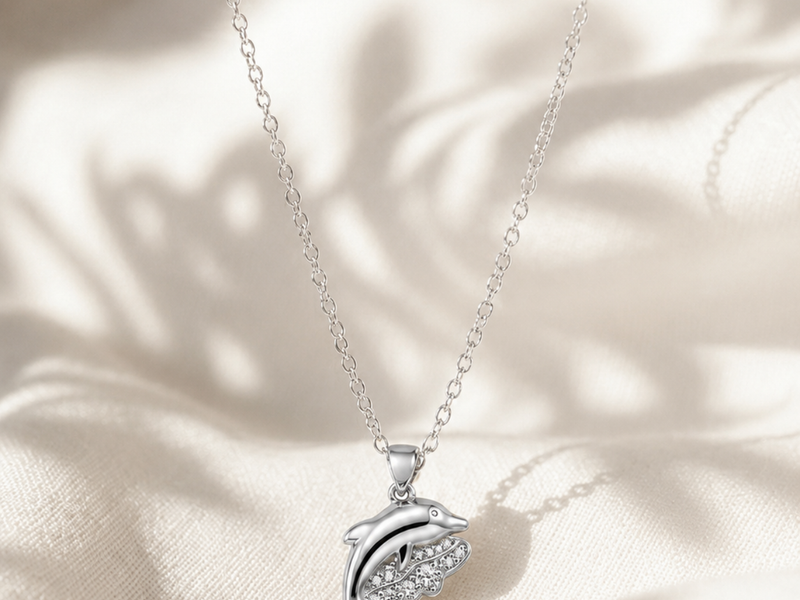 Silver Pave Dolphin Pendant