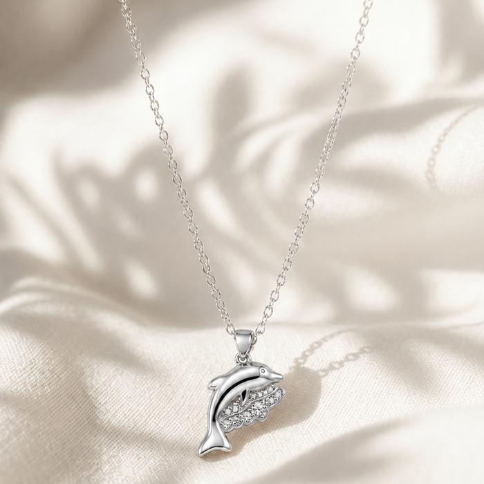 Silver Pave Dolphin Pendant