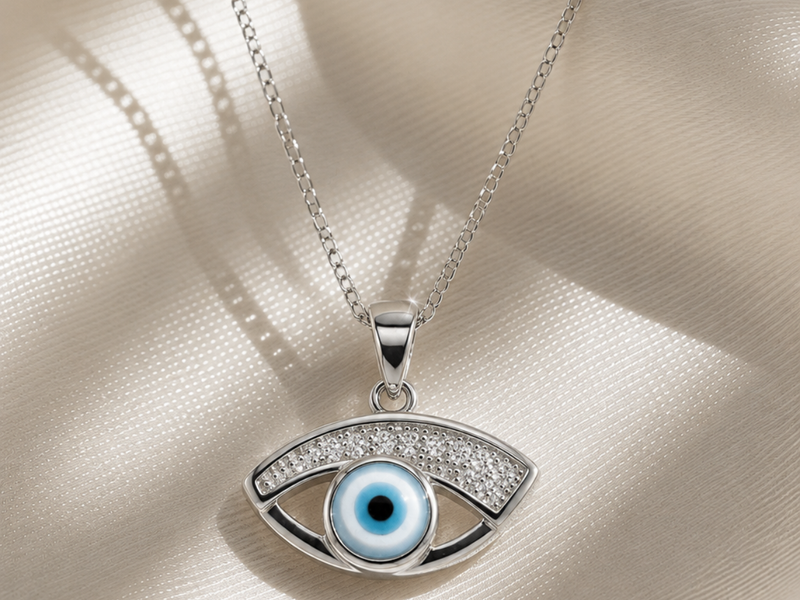 Silver Blue Evil Eye Pave Pendant
