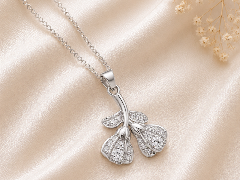 Silver Pave Twin Bud Branch Pendant