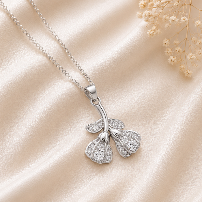Silver Pave Twin Bud Branch Pendant