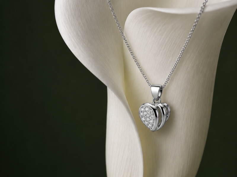Silver Puffed Pave Heart Pendant