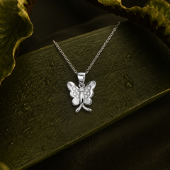 Silver Mini Pave Butterfly Pendant