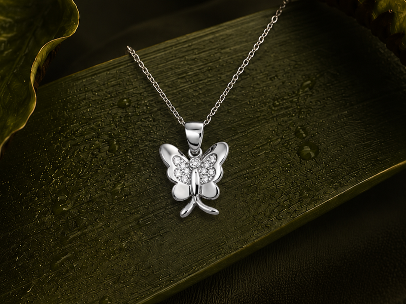 Silver Mini Pave Butterfly Pendant
