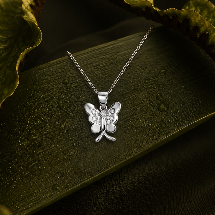 Silver Mini Pave Butterfly Pendant