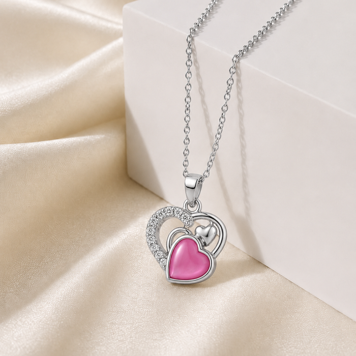 Silver Pink Enamel Heart Swirl Pendant