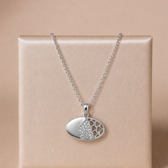 Silver Honeycomb Oval Pave Pendant – view 2