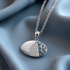 Silver Honeycomb Oval Pave Pendant