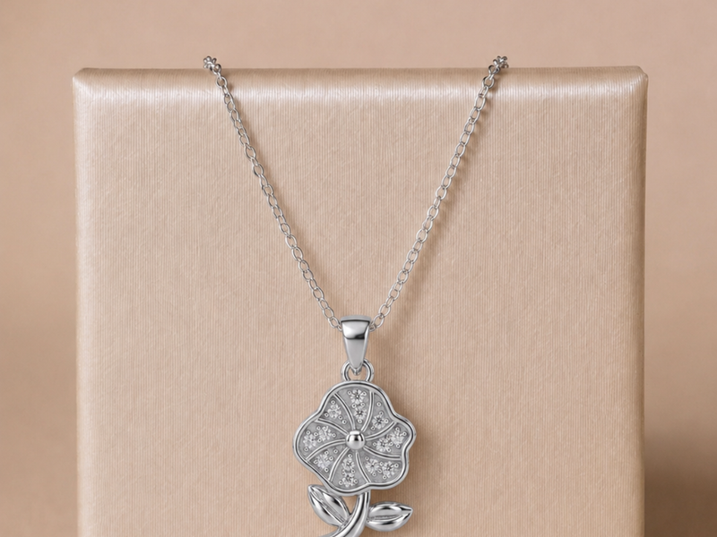 Silver Pave Wildflower Stem Pendant