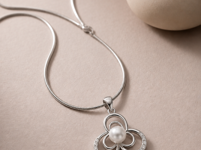 Silver Pearl Trefoil Loop Pendant