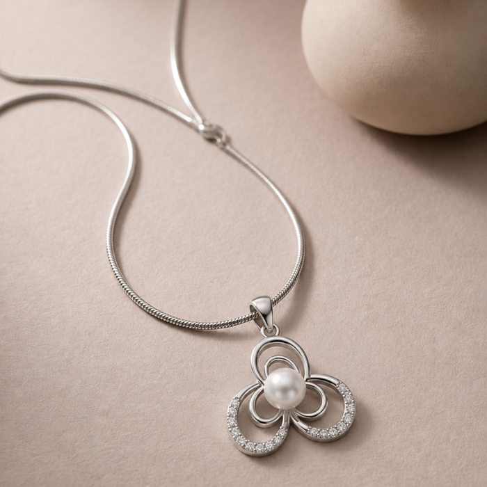 Silver Pearl Trefoil Loop Pendant