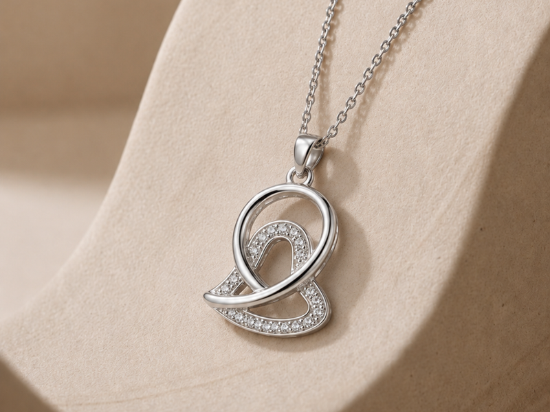 Silver Tilted Loop Pave Heart Pendant
