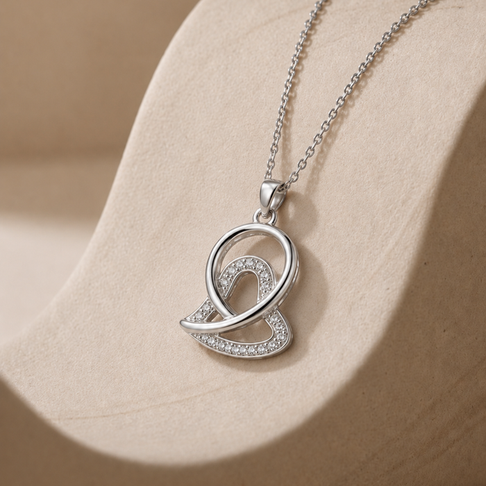 Silver Tilted Loop Pave Heart Pendant