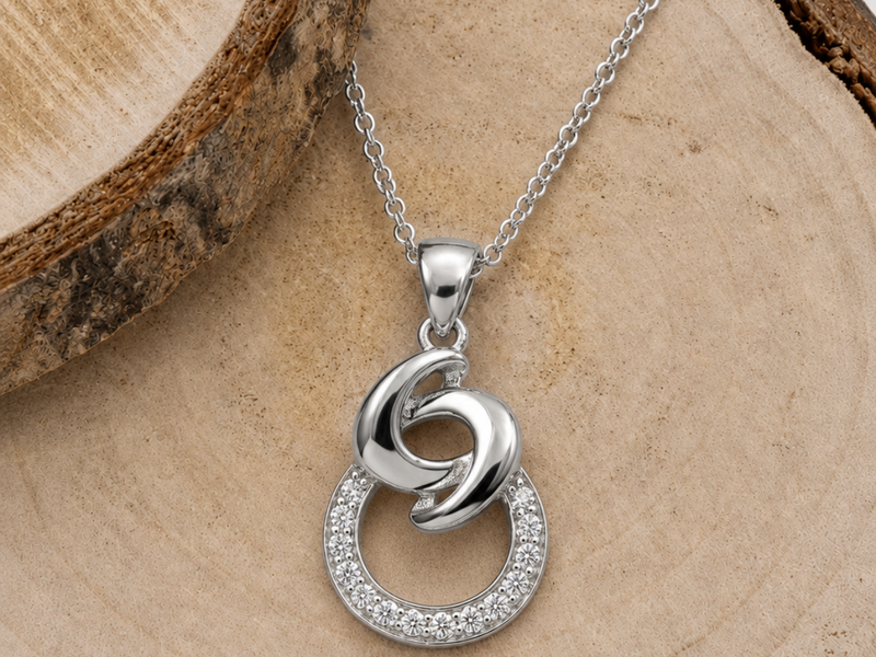 Silver Interlocked Ring & Knot Pave Pendant