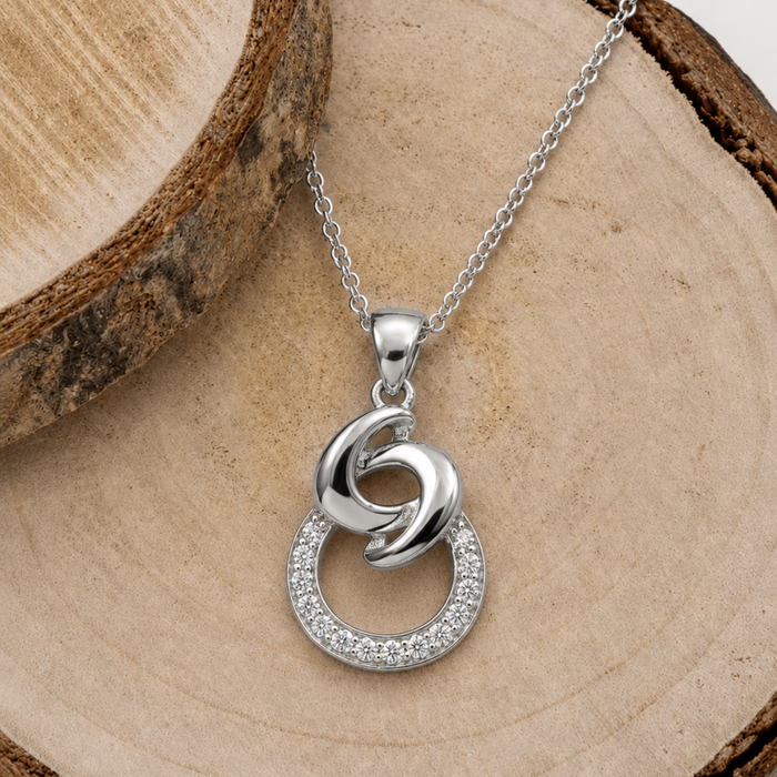 Silver Interlocked Ring & Knot Pave Pendant