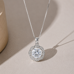 Silver Vintage Halo Solitaire Pendant