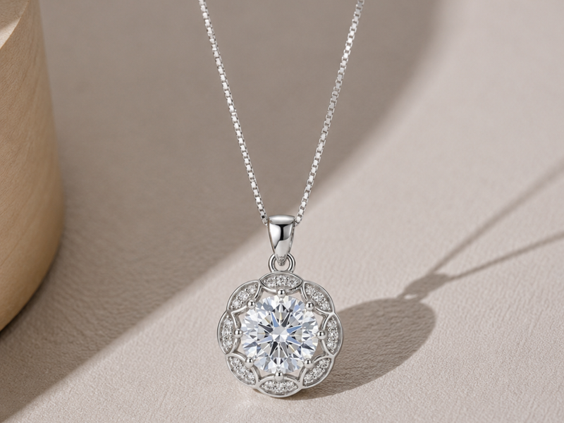 Silver Vintage Halo Solitaire Pendant