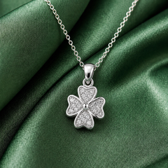 Silver Pave Four-Leaf Clover Pendant