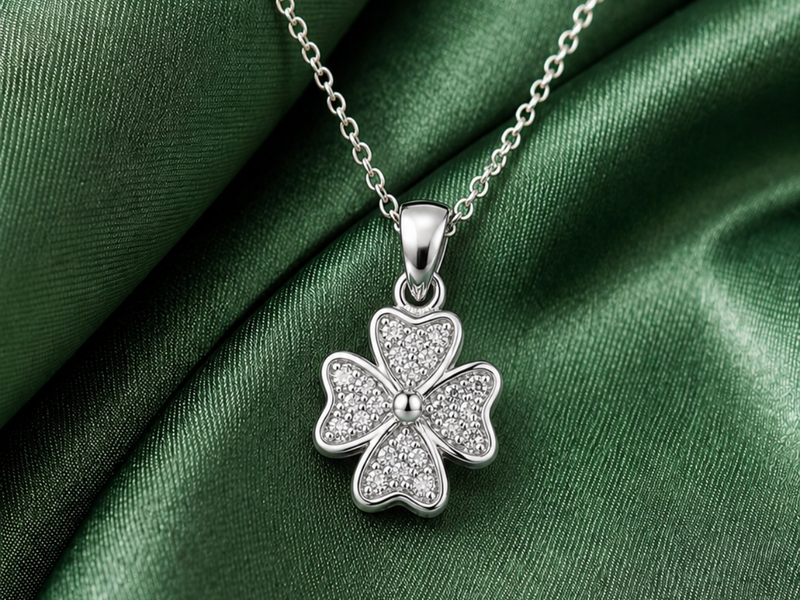 Silver Pave Four-Leaf Clover Pendant