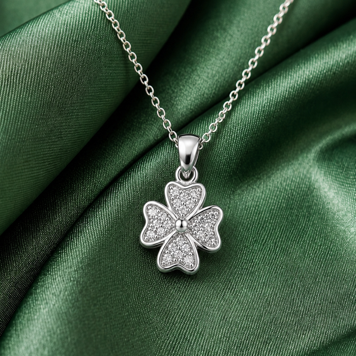 Silver Pave Four-Leaf Clover Pendant