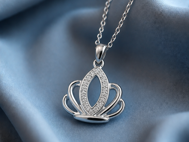 Silver Marquise Pave Crown Pendant