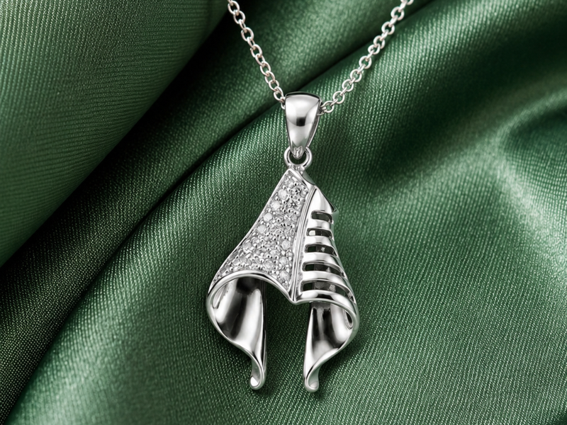 Silver Draped Ribbon Fold Pave Pendant