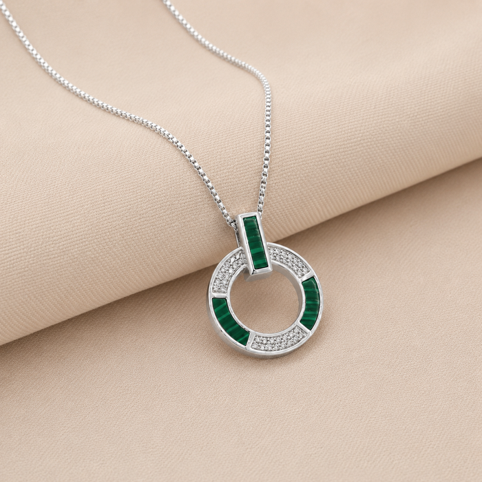 Silver Green Baguette Circle Pendant