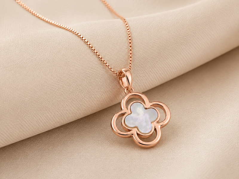 Silver Rose Gold Clover Mother of Pearl Pendant