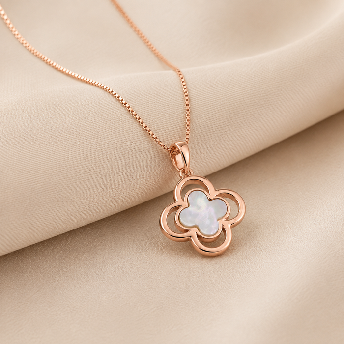 Silver Rose Gold Clover Mother of Pearl Pendant